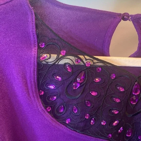 Bob Mackie wearable art purple with black mesh jeweled neckline XL - Picture 4 of 8